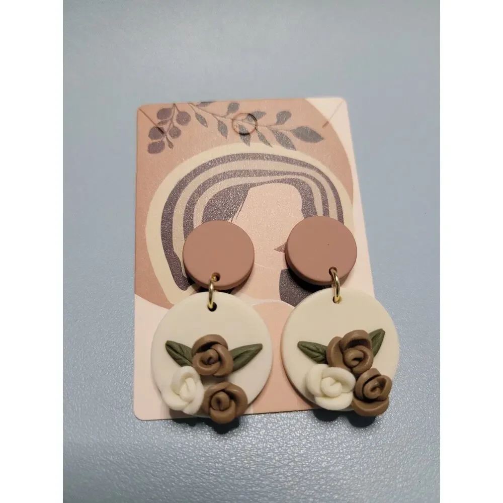 Handmade Mexican Terra Cotta Barro Inspired Dangle‎ Post Earrings Light Weight